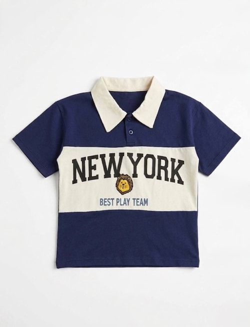 Erkek Çocuk Pamuklu Polo Yaka New York Baskılı T-shirt