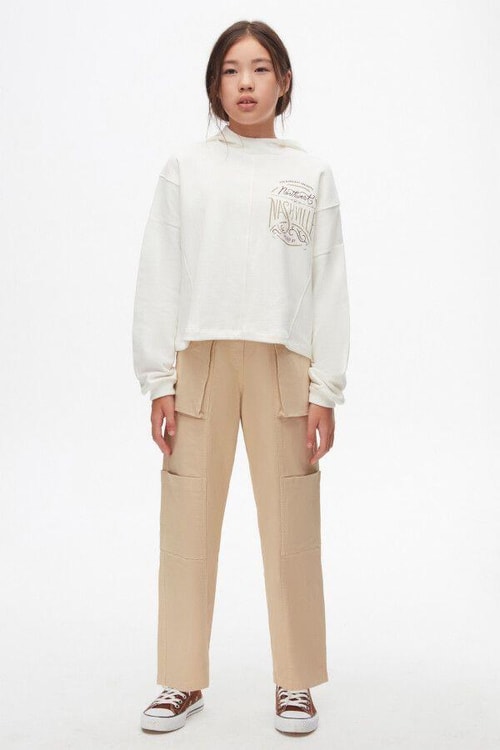 Kız Çocuk Pamuklu Baskılı Kapüşonlu Sweatshirt