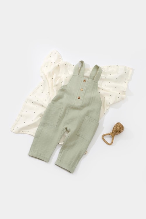 Unisex Bebek Organik Müslin  Salopet