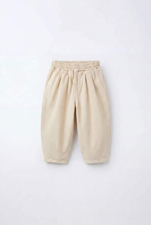 Çocuk Ekru Oversize Lastikli Bel Pantolon