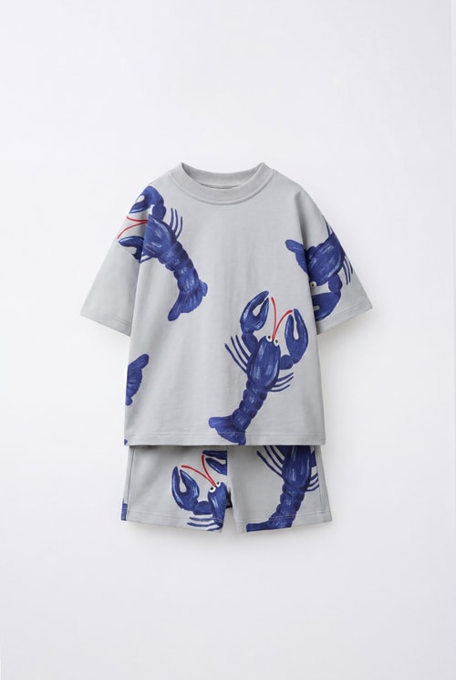 Erkek Çocuk Pamuklu Istakoz Desenli T-shirt Şort Takım