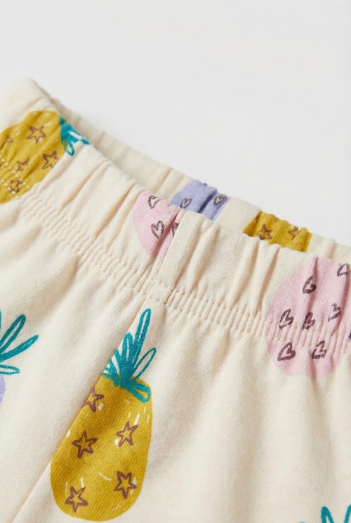 Unisex Çocuk Pamuklu Ekru Ananas Desenli T-Shirt Şort Takım - Yazlık İkili Set