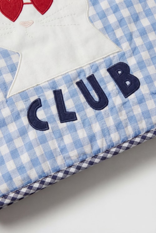 Unisex Çocuk Pamuklu Mavi Pötikare Kedi Aplikeli Kapitone Yelek - Cool Cats Club