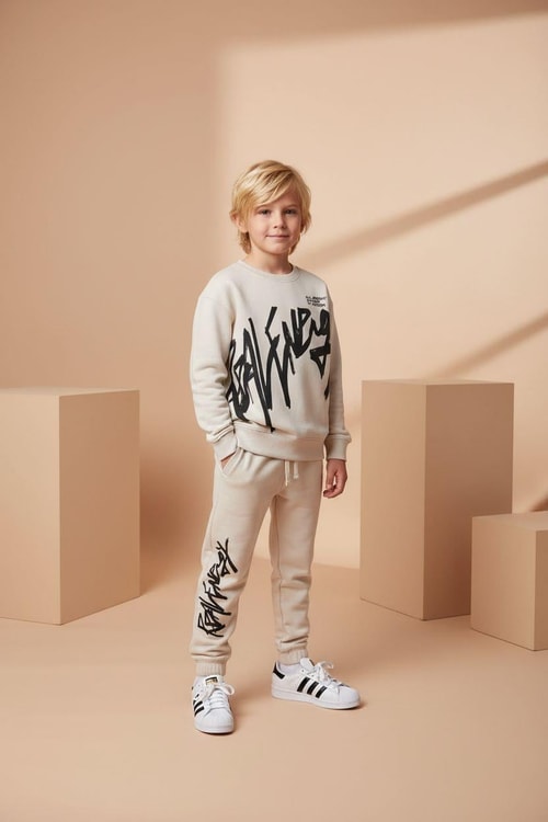 Erkek Çocuk Pamuklu Graffiti Baskılı Sweatshirt ve Eşofman Alt Takım