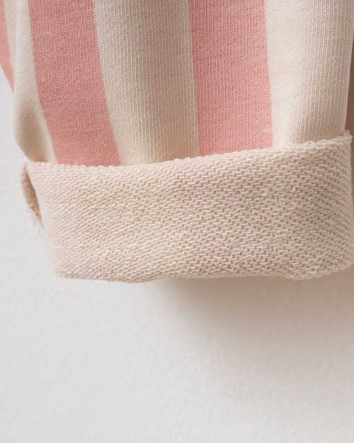 Kız Çocuk Pamuklu Kiraz Baskılı Pembe Sweatshirt ve Çizgili Pantolon Takımı