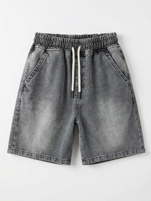 Erkek Çocuk Pamuklu Çizgili T-Shirt Denim Şort Takım