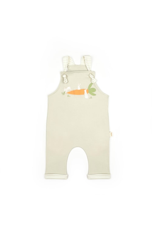 Unisex Bebek Pamuklu Havuç ve Tavşan Baskılı Askılı Tulum 