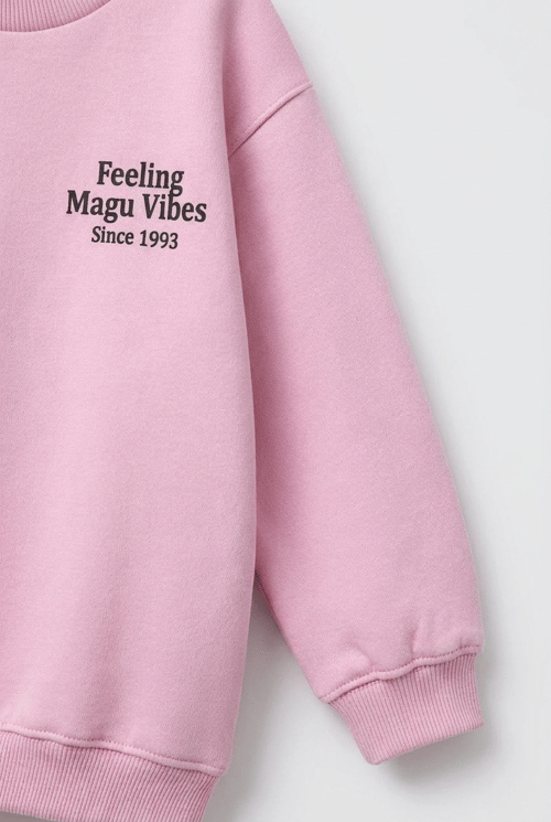 Kız Çocuk Pamuklu Minimal Yazı Baskılı Pembe Sweatshirt