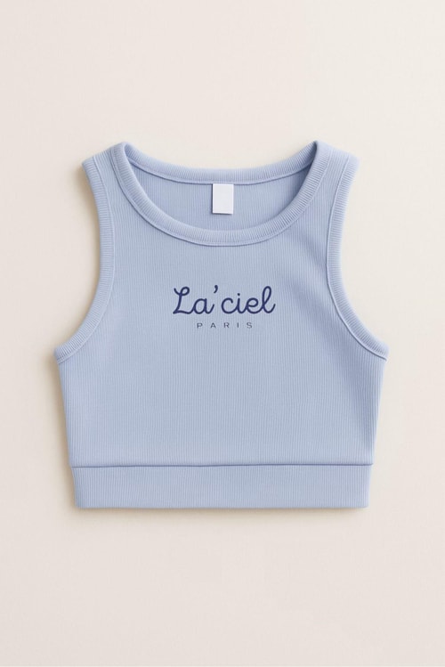 Kız Çocuk Pamuklu Laciel Yazılı Ribana Atlet Crop Top - Yazlık Basic Tasarım