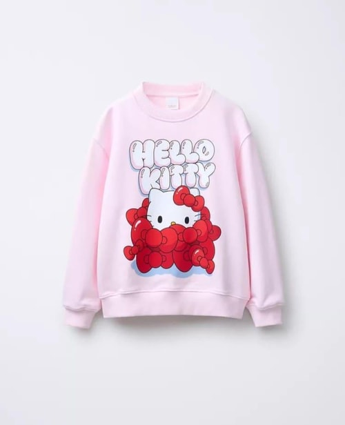 Kız Çocuk Pamuklu Pudra Karakter Baskılı Sweatshirt - Bisiklet Yaka Uzun Kollu Günlük Üst