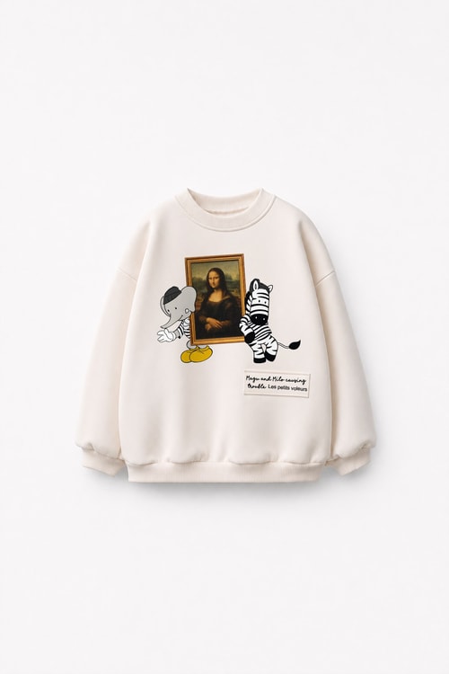 Çocuk Magu ve Milo Desenli Ekru Sweatshirt ve Eşofman Altı Takımı