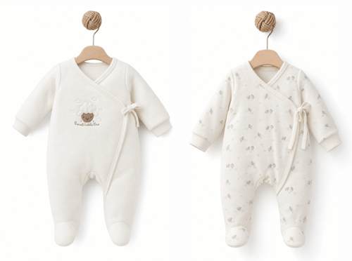 Bebek Pamuklu Kuzu Nakışlı Ekru Kruvaze Patikli Tulum 2li Set