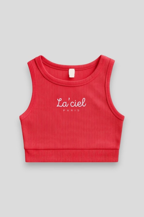Kız Çocuk Pamuklu Laciel Yazılı Ribana Atlet Crop Top - Yazlık Basic Tasarım