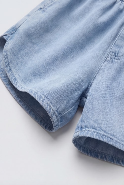 Erkek Çocuk Oversize Denim Mavi Gömlek Şort Takım - Yazlık İkili Takım