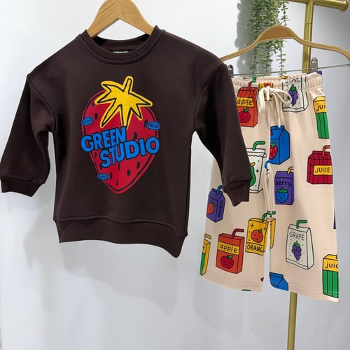 Çocuk Baskılı Kahverengi Sweatshirt ve Eşofman Takımı