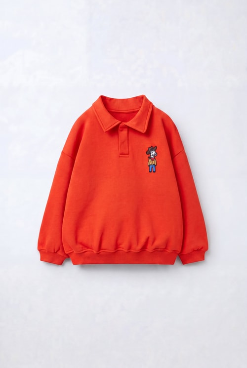 Çocuk Polo Yaka Nakış Detaylı Sweatshirt
