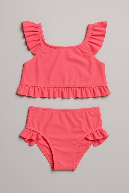Kız Çocuk Bulut Desenli Fırfırlı İki Parçalı Bikini Takımı	