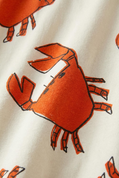 Erkek Çocuk Pamuklu Ekru Yengeç Desenli T-Shirt Şort Takım