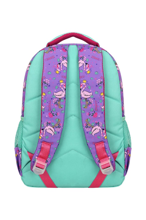 Kız Çocuk Mor Yeşil Flamingo Desenli Okul Çantası ve Beslenme Çantası Seti - Waddell Kids