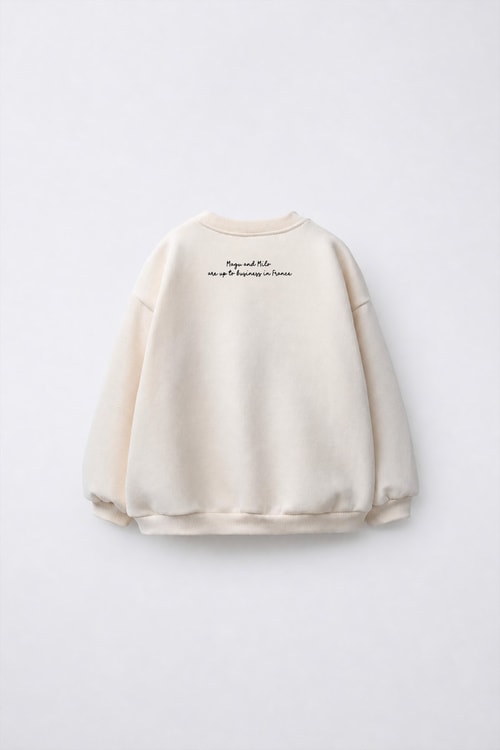 Çocuk Magu ve Milo Desenli Ekru Sweatshirt ve Eşofman Altı Takımı