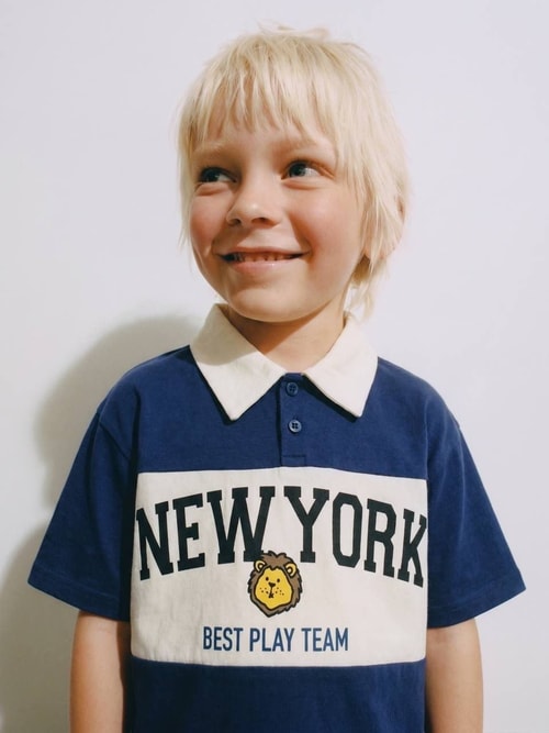 Erkek Çocuk Pamuklu Polo Yaka New York Baskılı T-shirt