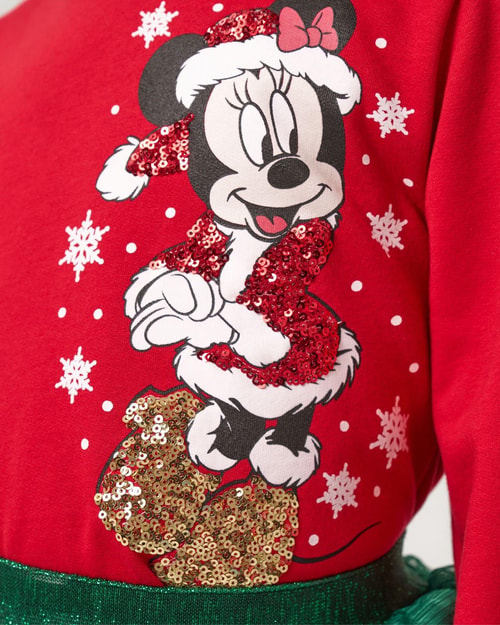 Kız Çocuk Pamuklu Yeni Yıl Temalı Baskılı Etekli Takım - Sweatshirt Katlı Tül Etek