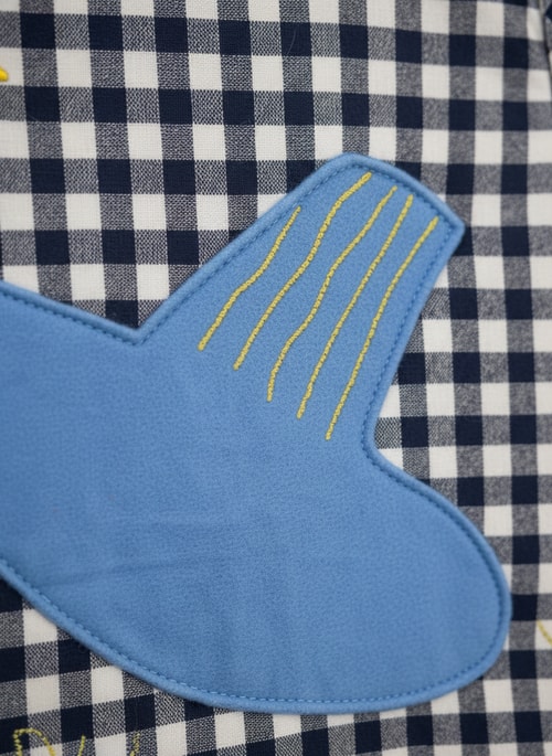 Unisex Çocuk Pamuklu Lacivert Ekose Kuş Aplikeli Yelek – Yumuşak Dolgulu
