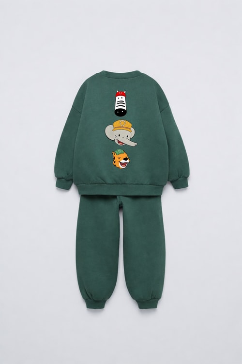 Çocuk Pamuklu Magu Friends Baskılı Yeşil Sweatshirt ve Eşofman Altı Takımı