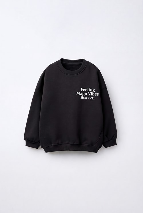 Çocuk Pamuklu Minimal Yazı Baskılı Siyah Sweatshirt