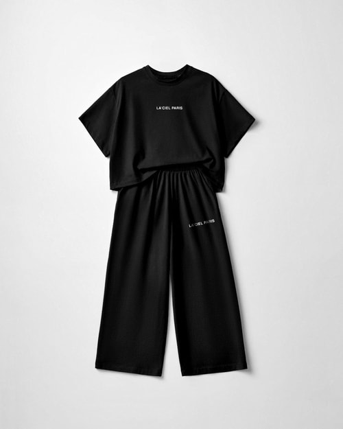 Kız Çocuk Pamuklu Siyah Baskılı T-Shirt Pantolon Takım - Bol Kesim Rahat Set