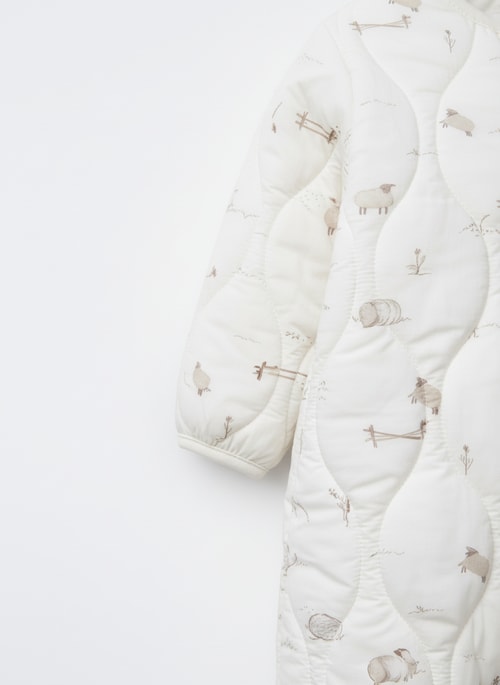 Unisex Çocuk Pamuklu Ekru Çift Fermuarlı Hayvancık Desenli Uyku Tulum