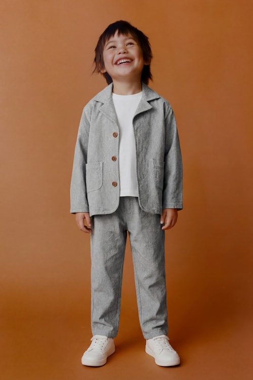 Erkek Çocuk Pamuklu Gri Klasik Ceket Takım - Blazer Ceket & Pantolon + 3lü T-Shirt Set
