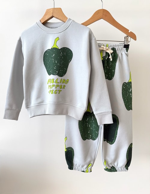 Çocuk Baskılı Gri Sweatshirt ve Eşofman Altı Takımı