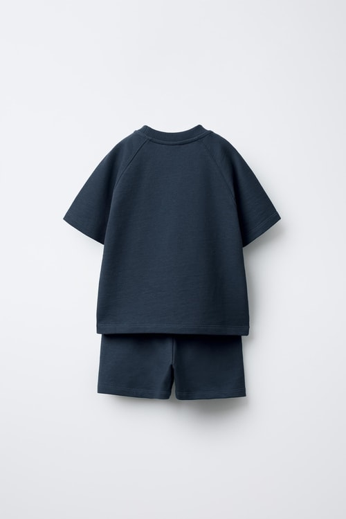 Unisex Çocuk Pamuklu Lacivert Timsah Nakışlı T-Shirt Şort Takım