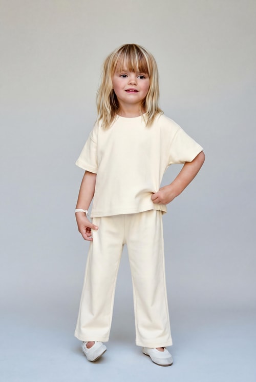 Kız Çocuk Pamuklu Basic Takım - Kısa Kollu T-Shirt ve Bol Paça Pantolon