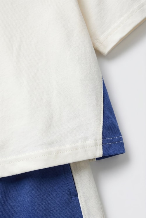 Erkek Çocuk Pamuklu Mavi Blok Renk T-Shirt Şort Takım