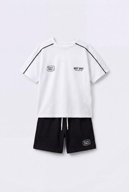 Erkek Çocuk Pamuklu Siyah Şortlu T-Shirt Takım