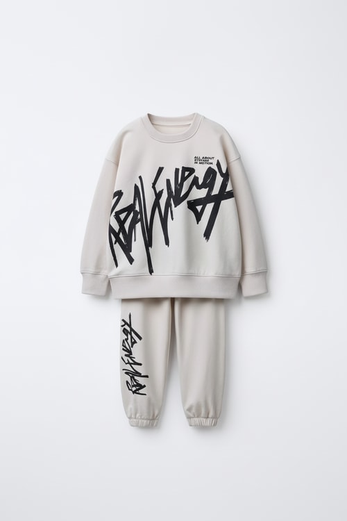 Erkek Çocuk Pamuklu Graffiti Baskılı Sweatshirt ve Eşofman Alt Takım