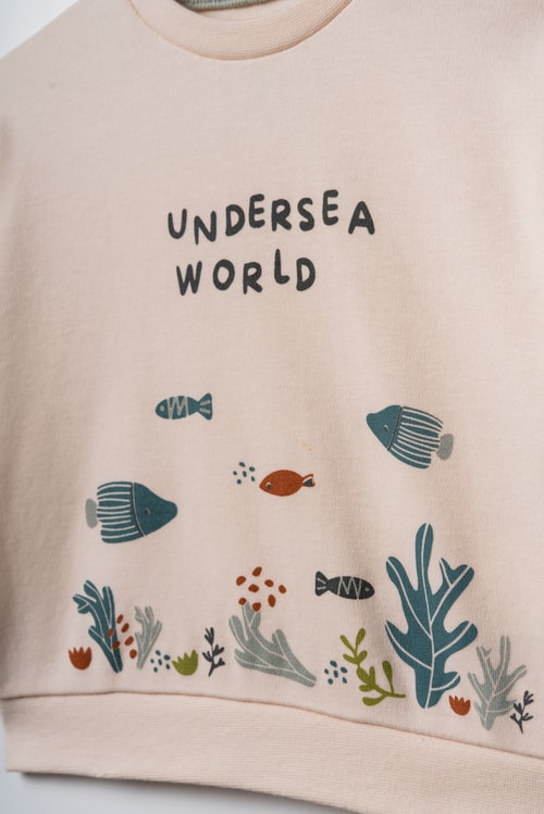 Bebek Pamuklu Deniz Temalı Baskılı Sweatshirt Eşofman Takımı