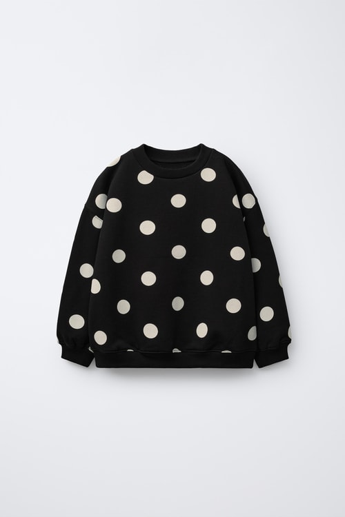 Kız Çocuk Pamuklu Siyah Puantiye Desenli Sweatshirt Tayt Alt-Üst Takım