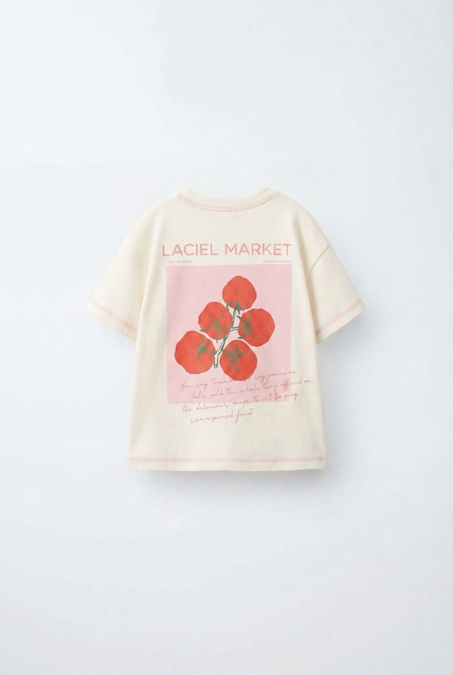 Kız Çocuk Pamuklu Ekru Pembe Yazı Baskılı T-Shirt