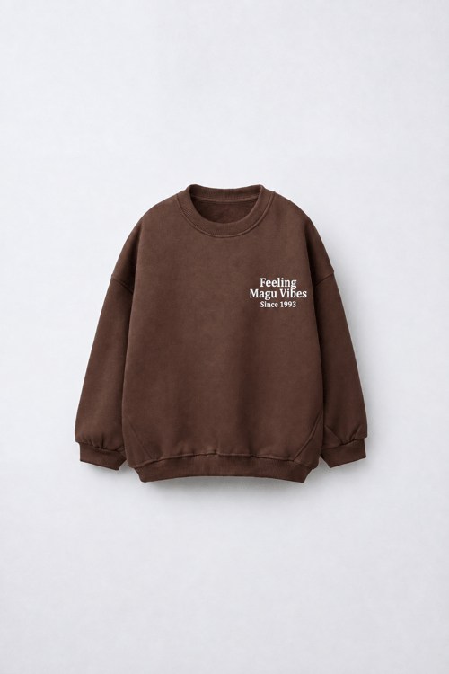 Çocuk Pamuklu Minimal Yazı Baskılı Kahverengi Sweatshirt