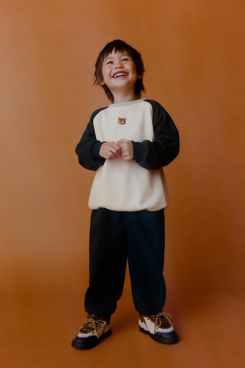 Çocuk Pamuklu Ayıcık Nakışlı Ekru Siyah Sweatshirt ve Eşofman Altı Takımı
