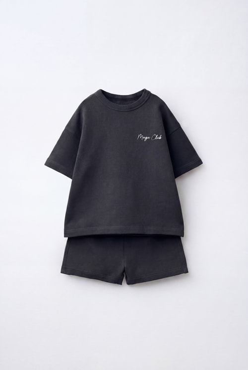 Unisex Çocuk Pamuklu Antrasit Magu Club T-shirt Şort Takım