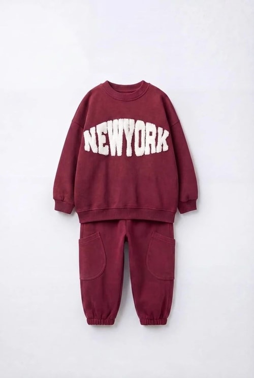 Çocuk New York Yazı Detaylı Sweatshirt ve Eşofman Altı Takımı