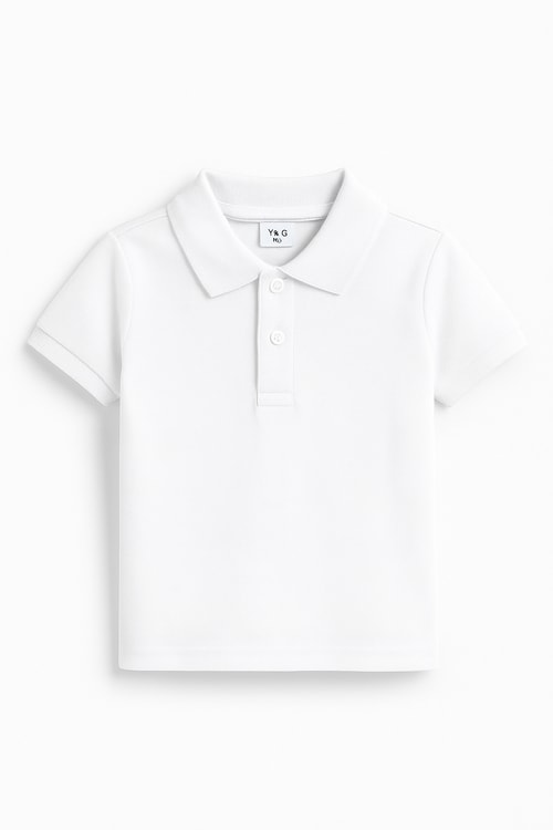 Erkek Çocuk Pamuklu Beyaz Polo Yaka Kısa Kollu T-shirt