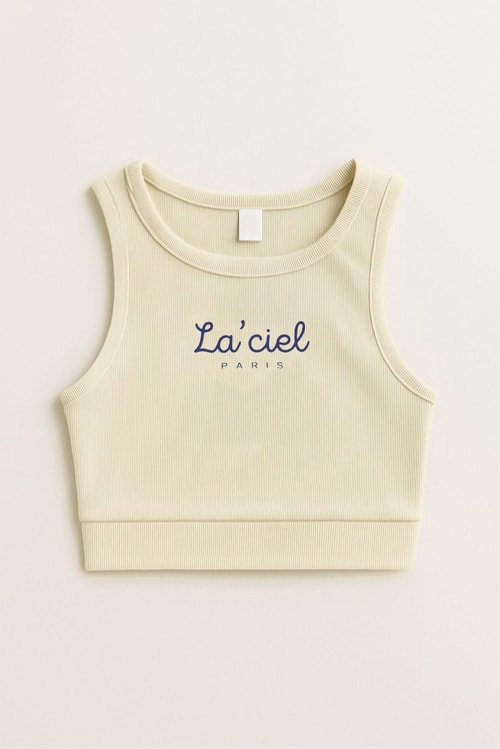 Kız Çocuk Pamuklu Laciel Yazılı Ribana Atlet Crop Top - Yazlık Basic Tasarım
