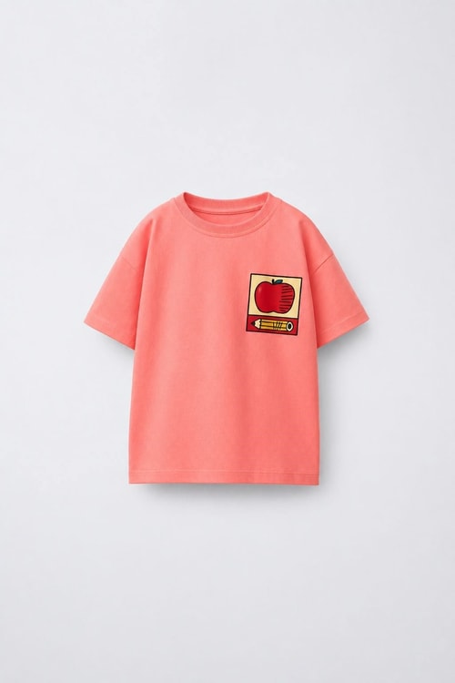 Unisex Çocuk Pamuklu Elma Baskılı T-shirt