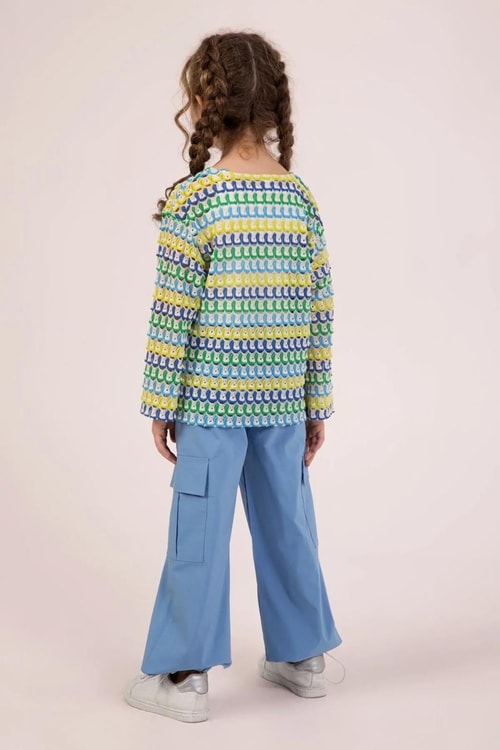 Kız Çocuk 3lü Takım – Desenli Sweatshirt, Kargo Pantolon ve Basic Atlet 