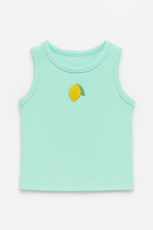 Kız Çocuk Pamuklu  Ribana Limon Nakışlı T-shirt